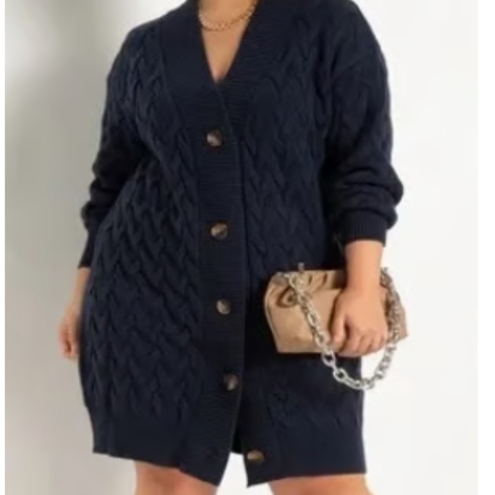 Eloquii Dark Blue Cable Knit Sweater Dress